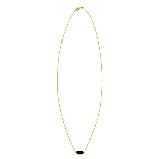 14K Yellow Gold Hexagon Onyx Pendant Necklace