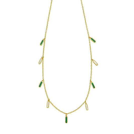 14K Yellow Gold Malachite And MOP Inlay Station Necklace