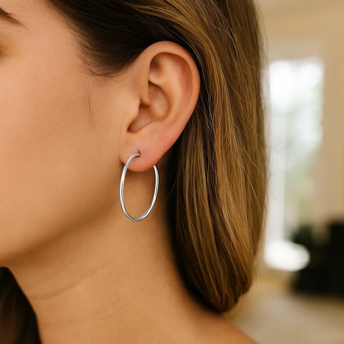 10k White Gold Polished Hoop Earrings (2x30 mm)