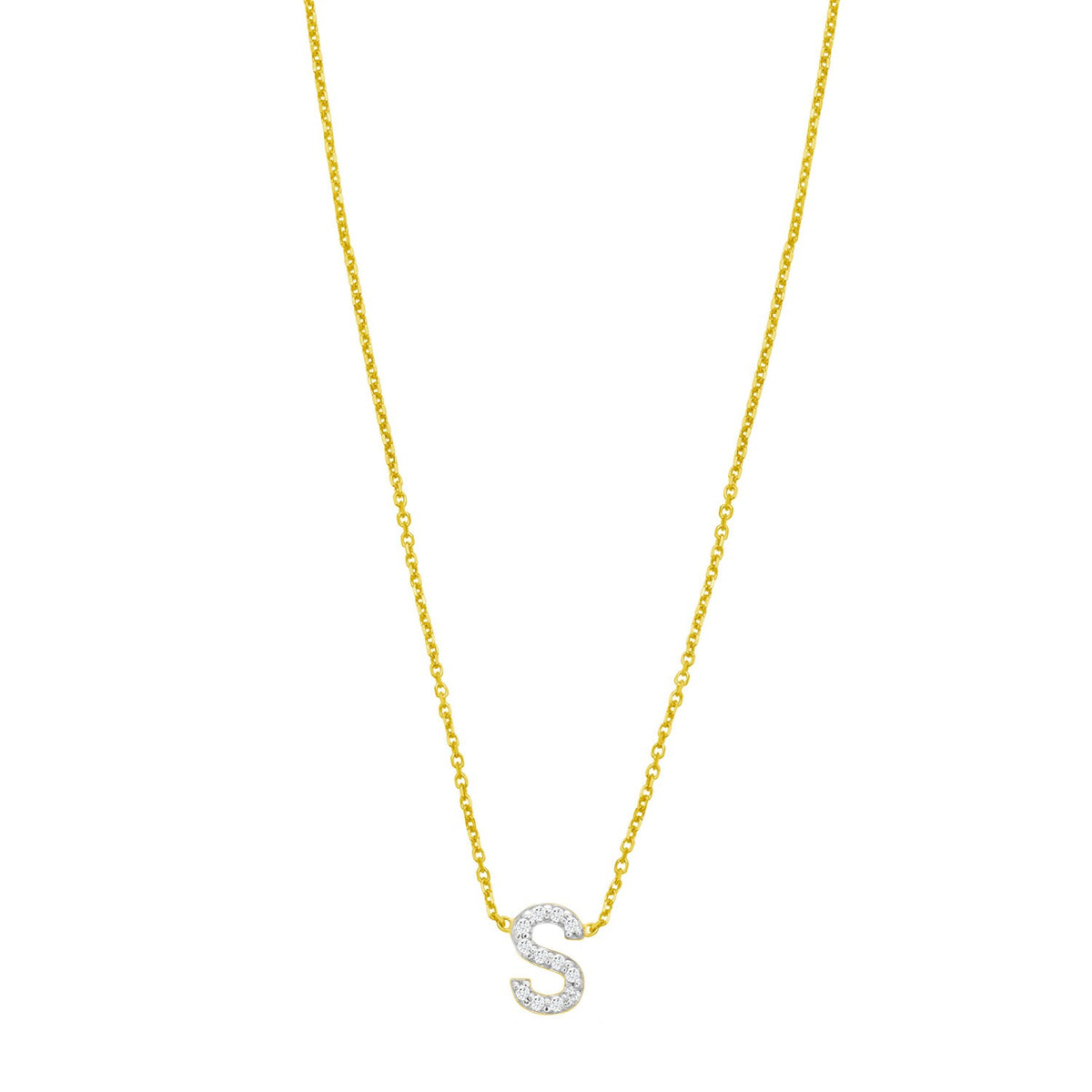 14K Yellow Gold Mini Diamond S Initial Pendant Necklace
