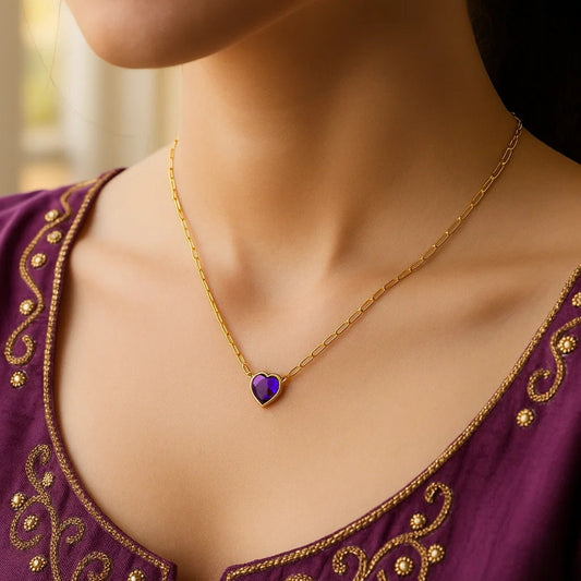 14K Yellow Gold Amethyst Heart Necklace (1.50 mm)