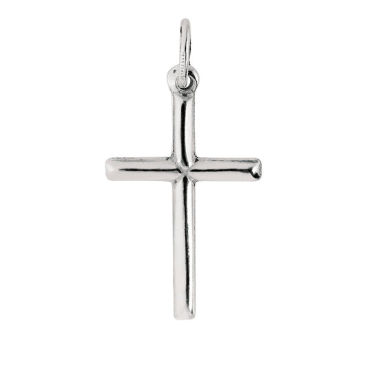 Sterling Silver Rhodium Plated Medium Tube Cross Pendant