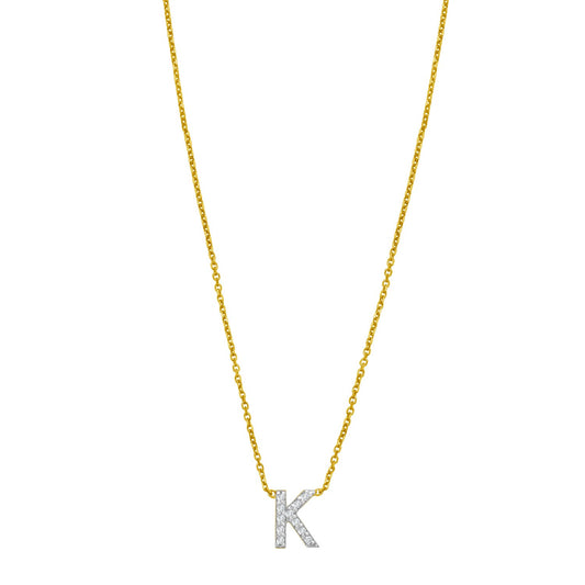14K Yellow Gold Mini Diamond K Initial Pendant Necklace