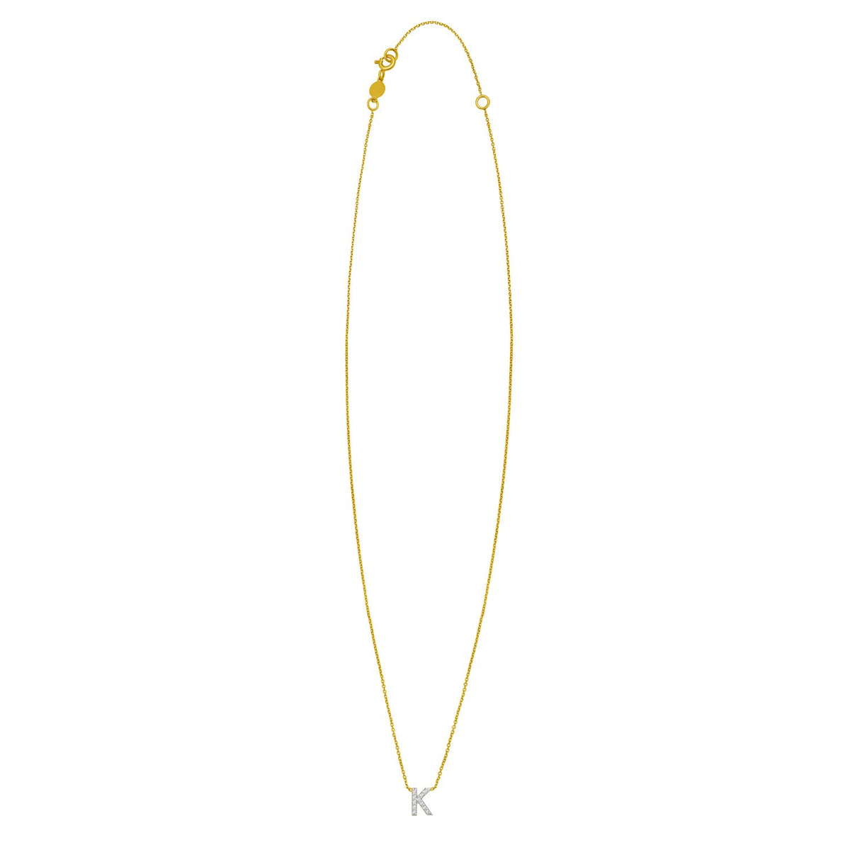 14K Yellow Gold Mini Diamond K Initial Pendant Necklace