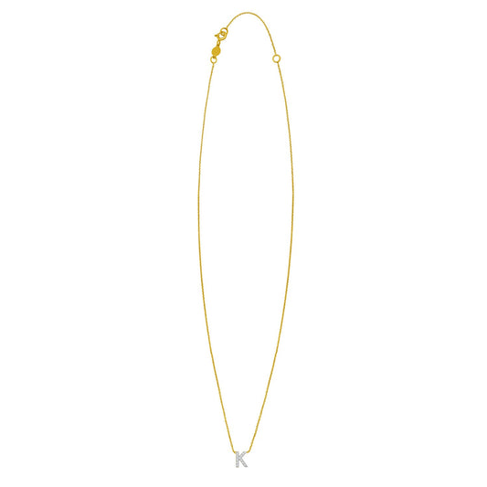 14K Yellow Gold Mini Diamond K Initial Pendant Necklace