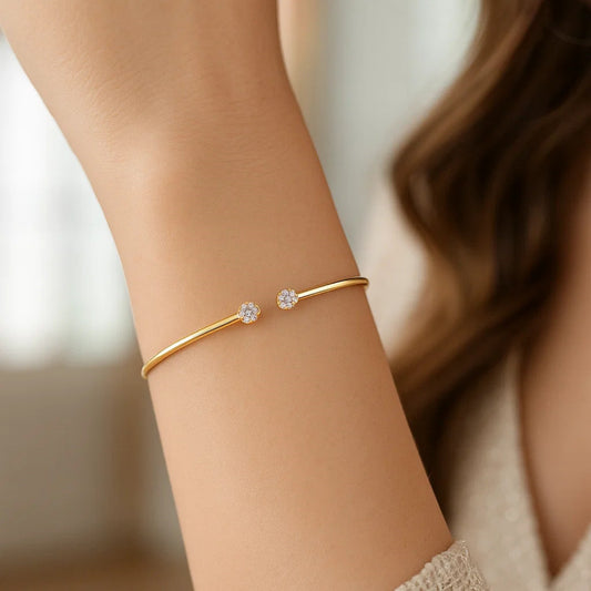 14k Yellow Gold High Polish Diamond Cluster Bangle (2.00 mm)