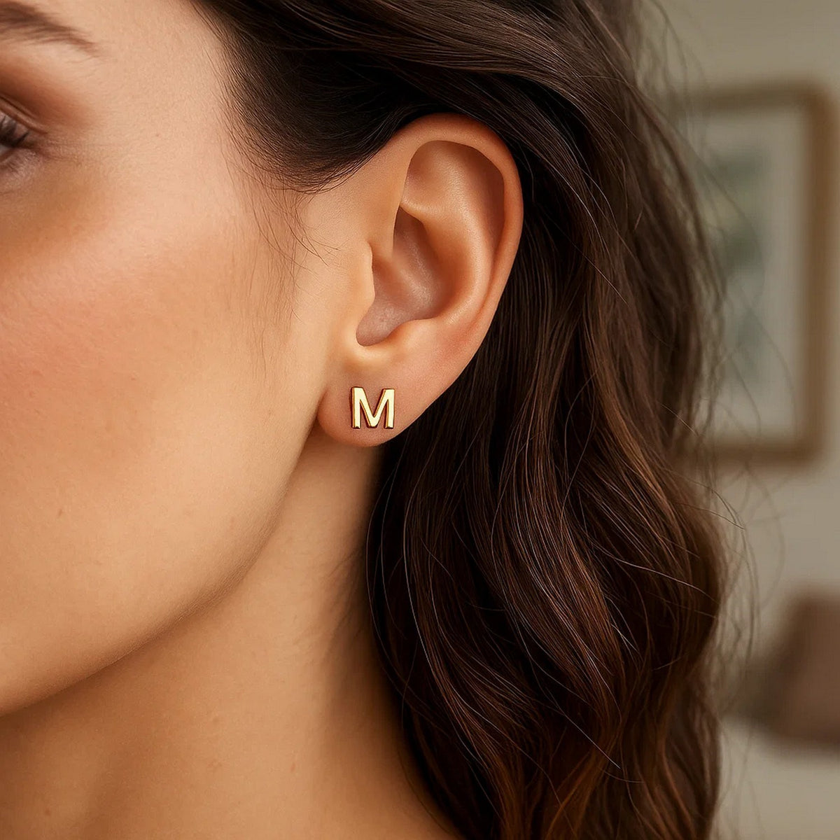 14K Yellow Gold Yours Truly Initial M Stud Earrings