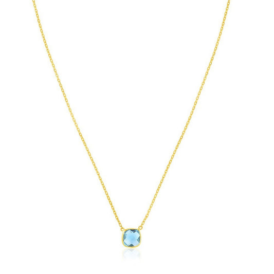 14k Yellow Gold 17 inch Necklace with Cushion Blue Topaz
