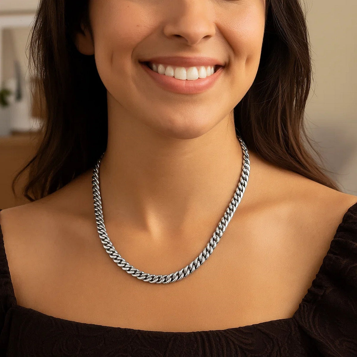 Sterling Silver Rhodium Plated Vintage Puffed Miami Cuban Chain (6.10 mm)