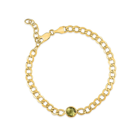 14K Yellow Gold Peridot Curb Chain Bracelet (3.60 mm)