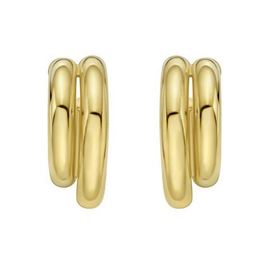 Sterling Silver Yellow Gold Plated Double Row Big and Small Round Hoop Earrings