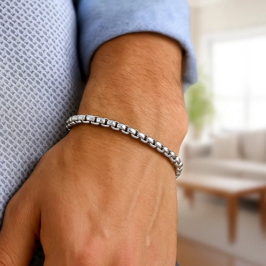 Sterling Silver Rhodium Plated Round Box Bracelet  (5.20 mm)