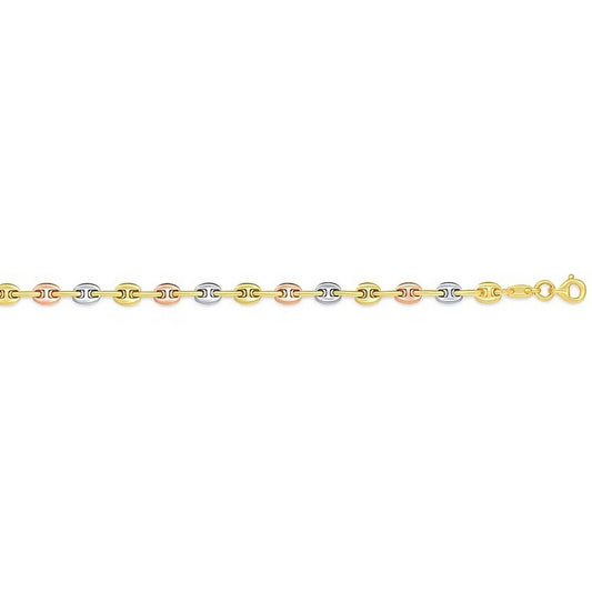 14k Tri Color Gold Mariner Link Bracelet (4.90 mm)