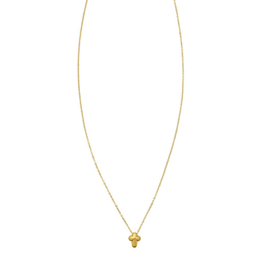 14K Yellow Gold Puffed Mini Cross Pendant Necklace