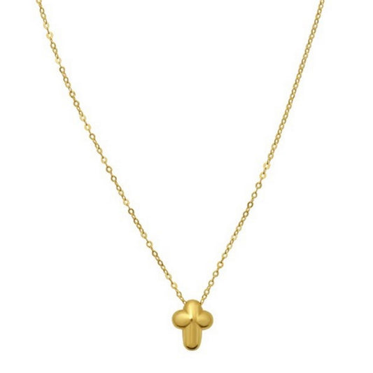 14K Yellow Gold Puffed Mini Cross Pendant Necklace