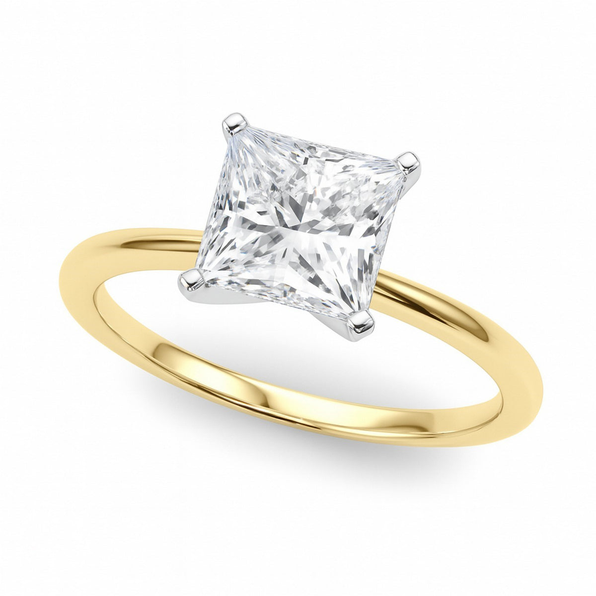 2 Carat Princess Lab Grown IGI G/VS1 Diamond Solitaire Ring in 10K Yellow Gold