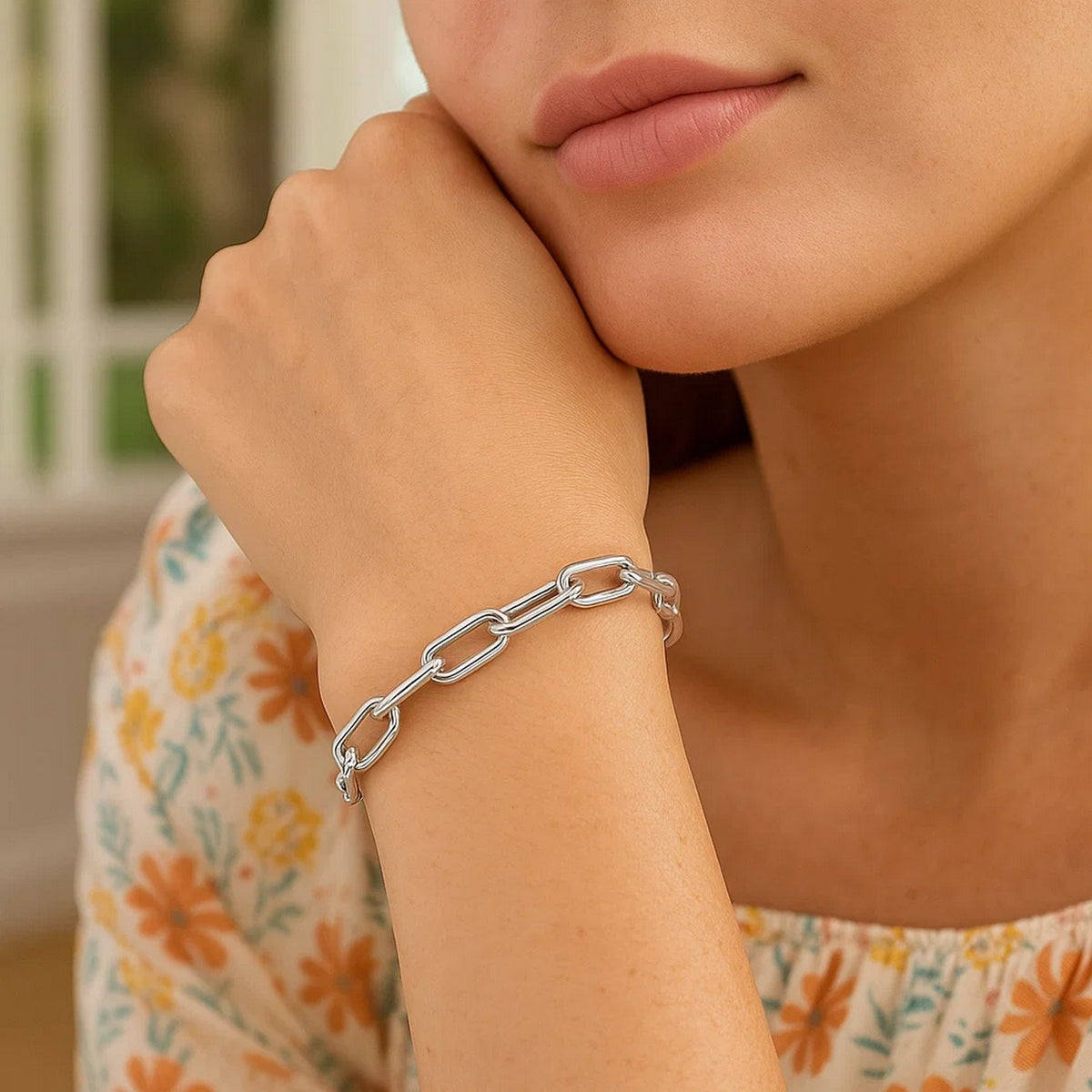 Sterling Silver Wide Paperclip Chain Bracelet (6.50 mm)