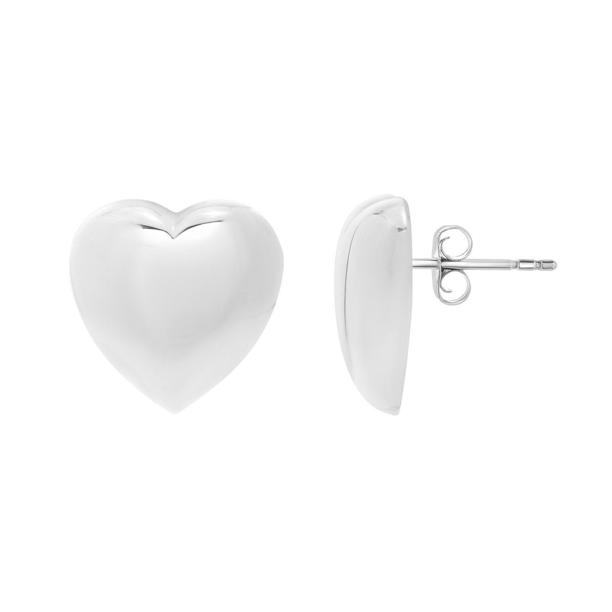 Sterling Silver Rhodium Plated Puffed Large Heart Stud Earrings