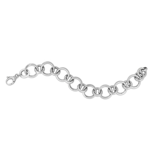 Sterling Silver Rhodium Plated Round Link Bracelet