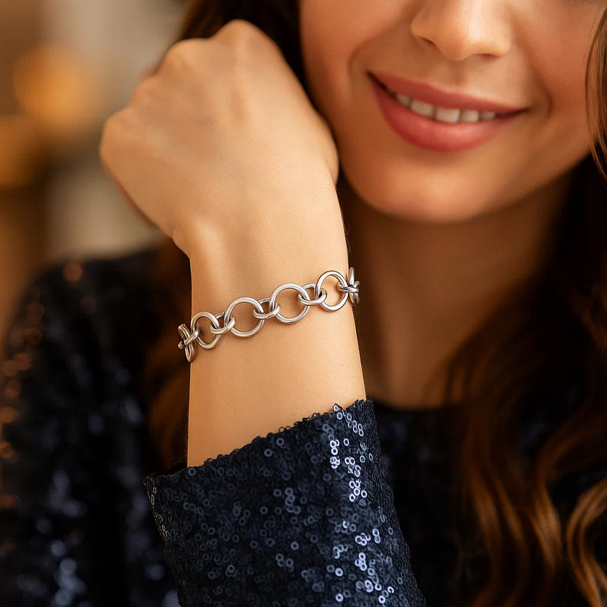 Sterling Silver Rhodium Plated Round Link Bracelet