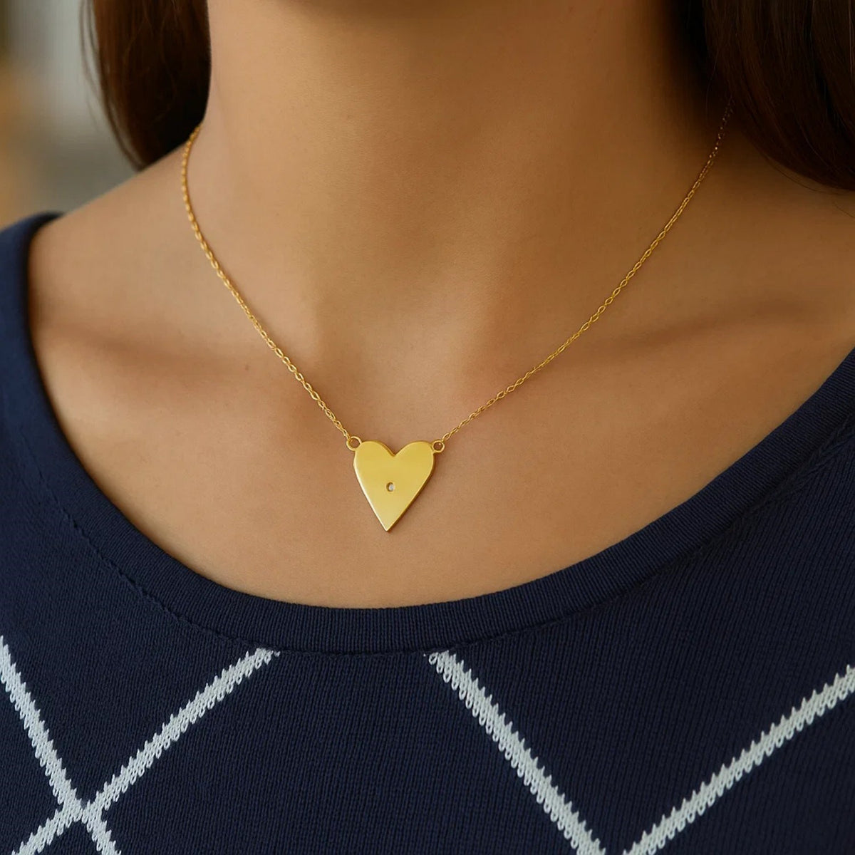 14k Yellow Gold High Polish Elongated Heart Necklace