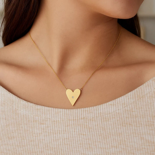14k Yellow Gold High Polish Elongated Heart Necklace