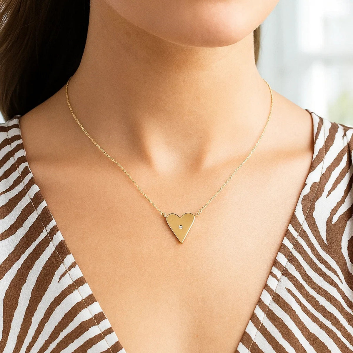 14k Yellow Gold High Polish Elongated Heart Necklace