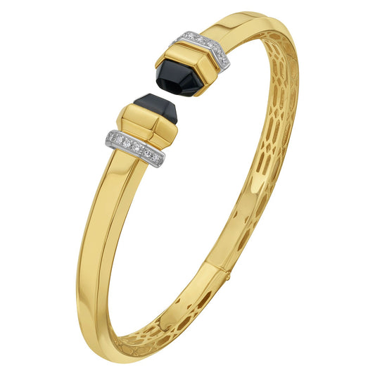 14K Yellow Gold Black Pyramid Art Deco Open Cuff Bangle (6.00 mm)