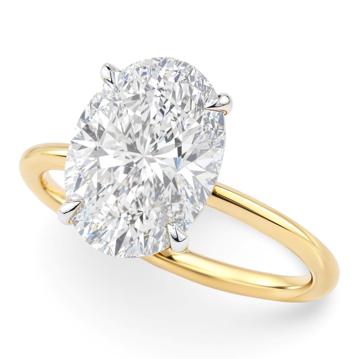 5 Carat Oval Lab Grown IGI G/VS1 Diamond Solitaire Ring in 10K Yellow Gold