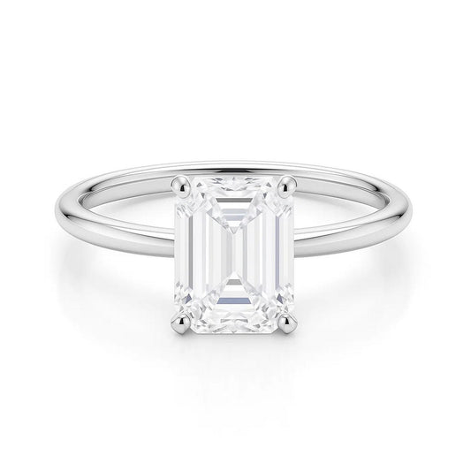 2 Carat Emerald Lab Grown IGI G/VS1 Diamond Solitaire Ring in 14K White Gold