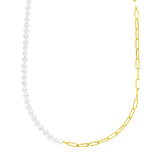 5mm Pearl and Lite Paperclip Necklace in 14K Yellow Gold