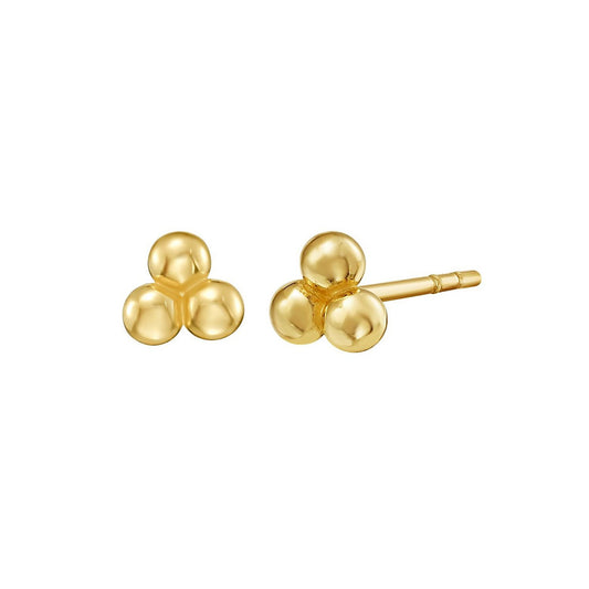 14K Yellow Gold Triple Bead Post Earrings (4.30 mm)