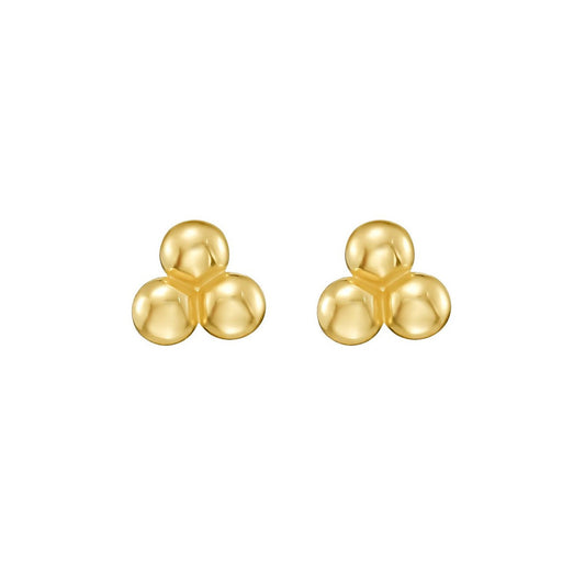14K Yellow Gold Triple Bead Post Earrings (4.30 mm)