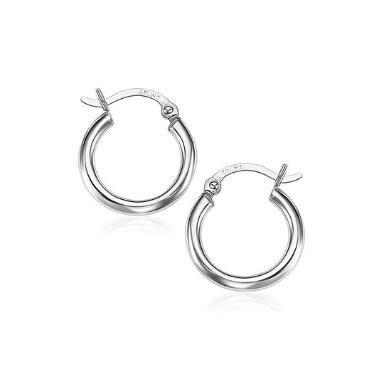 10k White Gold Polished Hoop Earrings (2x15 mm)