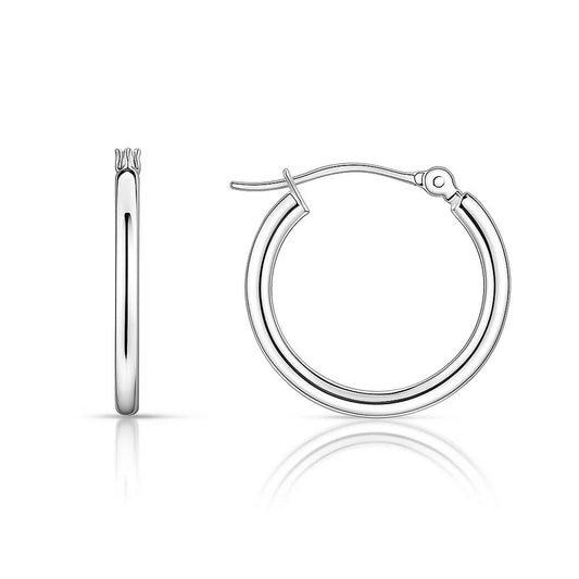 10k White Gold Polished Hoop Earrings (2x15 mm)