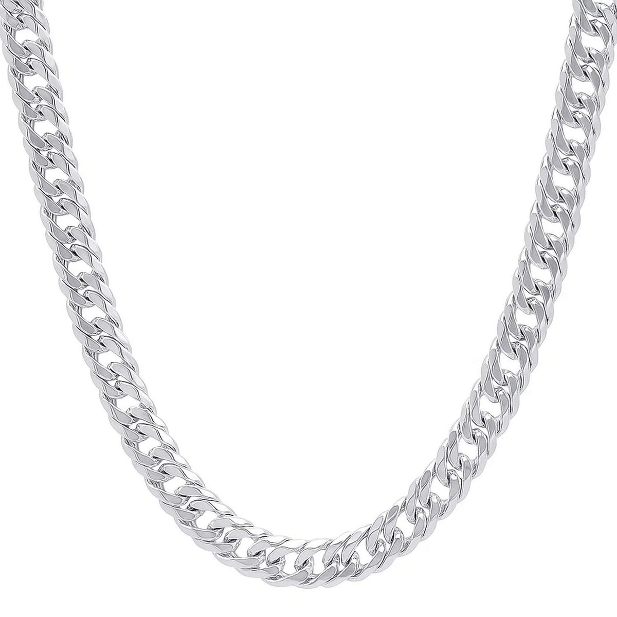 Sterling Silver Rhodium Plated Flat Miami Cuban Chain (9.30 mm)