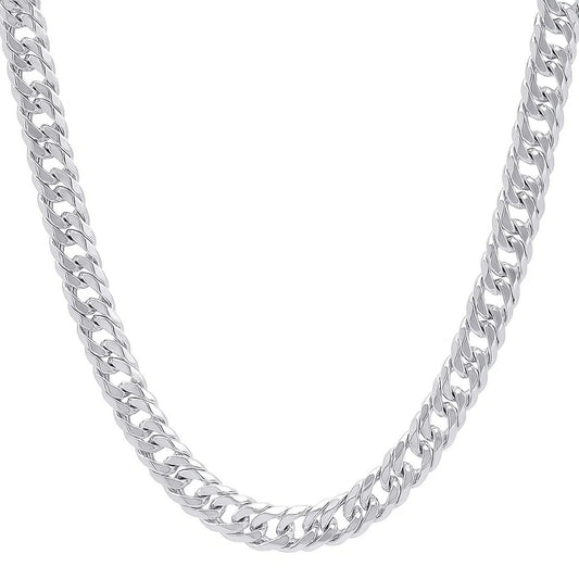 Sterling Silver Rhodium Plated Flat Miami Cuban Chain (9.30 mm)