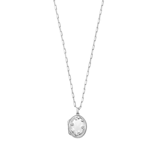 Sterling Silver Rhodium Plated Oval Vine Locket Necklace