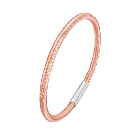 Sterling Silver Rose Gold Plated Basketweave Stretch Bangle