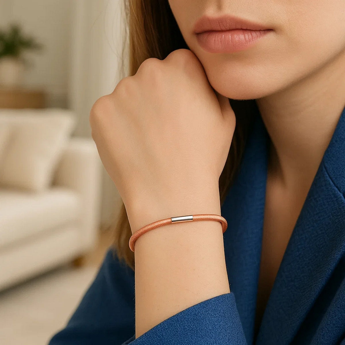 Sterling Silver Rose Gold Plated Basketweave Stretch Bangle