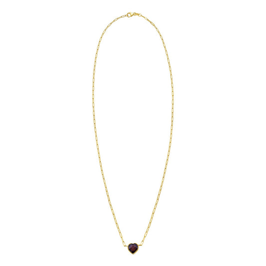 14K Yellow Gold Garnet Heart Necklace (1.50 mm)