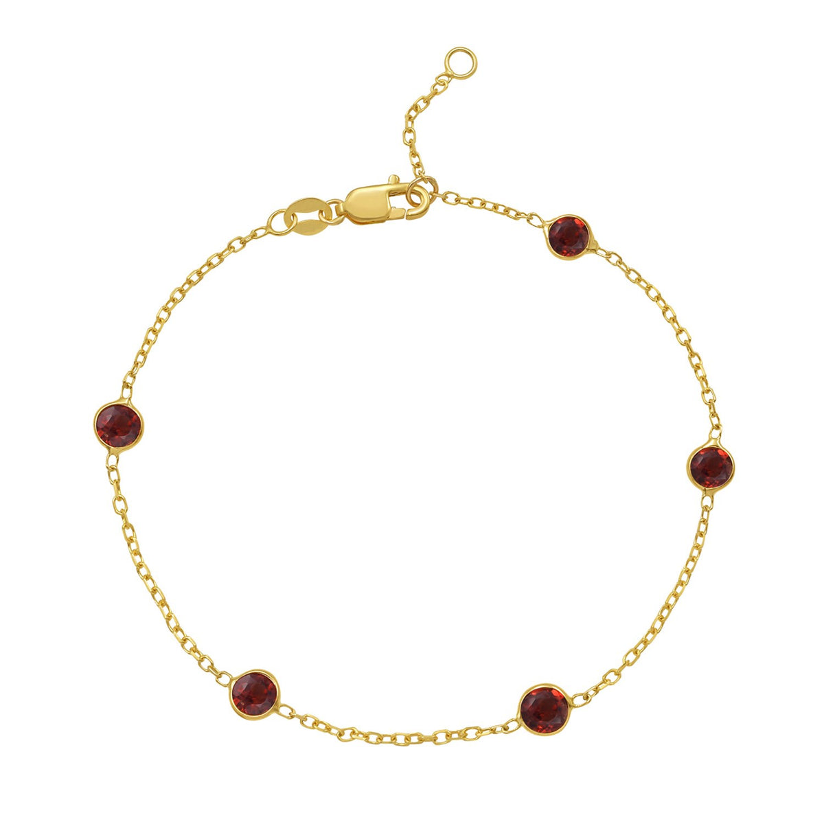 14K Yellow Gold Garnet Station Bracelet