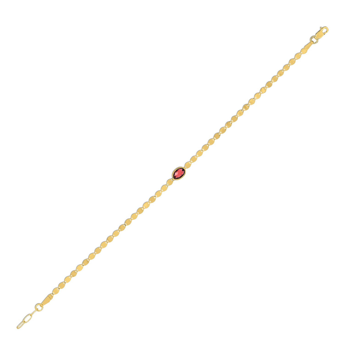 14K Yellow Gold Garnet Mirrored Chain Bracelet (2.20 mm)