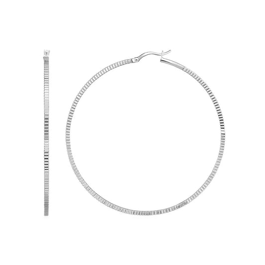 Ridge Textured Hoop Earrings in Sterling Silver(2x50mm)