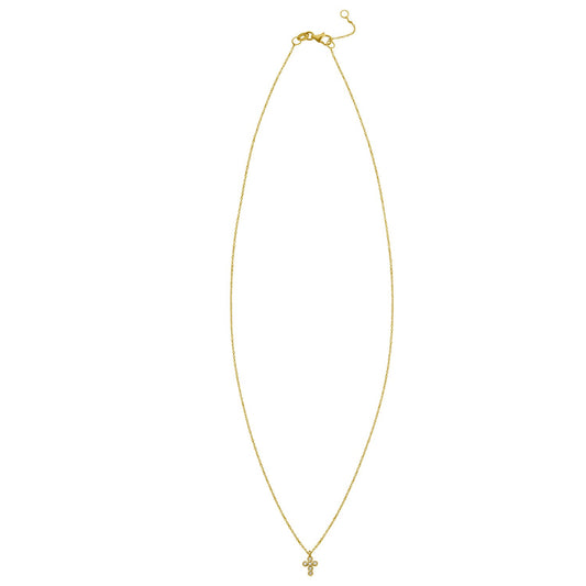 14K Yellow Gold Petite Diamond Cross Necklace