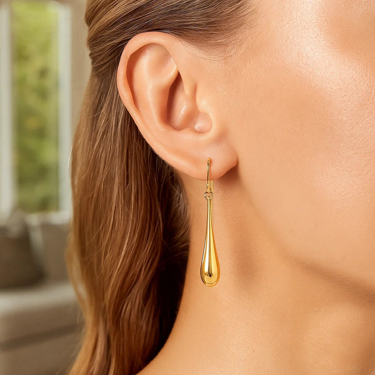 14k Yellow Gold Long Polished Teardrop Dangling Earrings