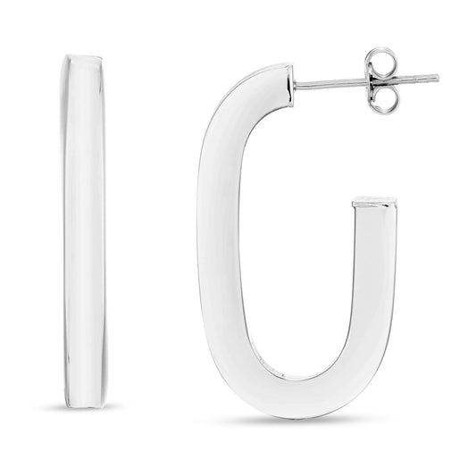 Sterling Silver Thick Oval Link C Hoop Earrings