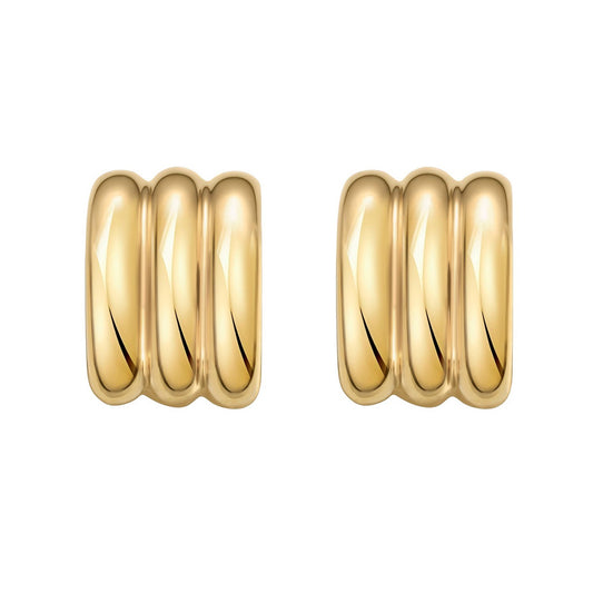 Sterling Silver Yellow Gold Plated Triple Row C Hoop Earrings
