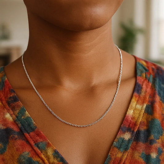 14k White Gold Round Cable Link Chain (1.30 mm)