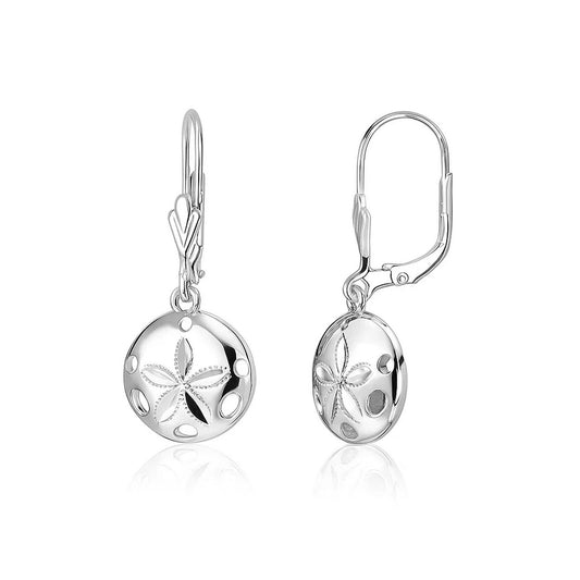 Sterling Silver Polished Sand Dollar Dangle Earrings